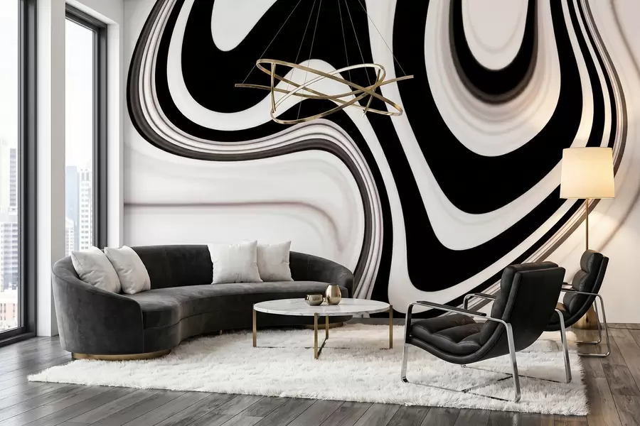 fototapet Fototapet abstract cu valuri curgătoare alb-negru, într-un stil modern minimalist w09877