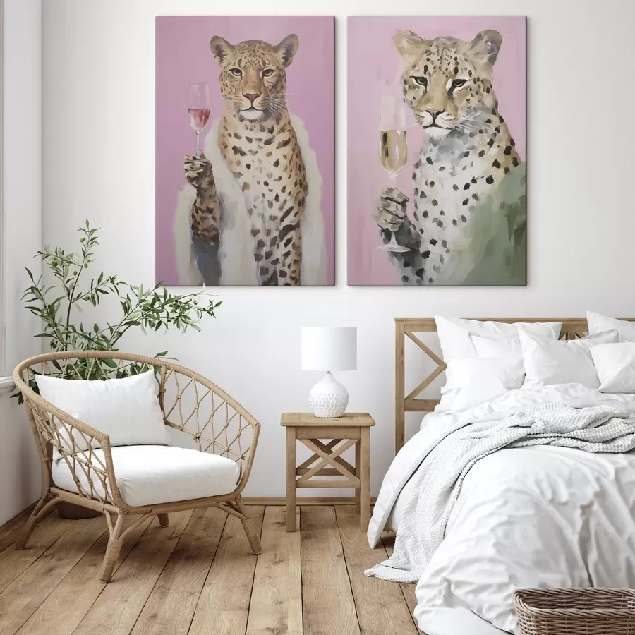fototapet Pictură reprezentând un leopard cu un pahar m30596
