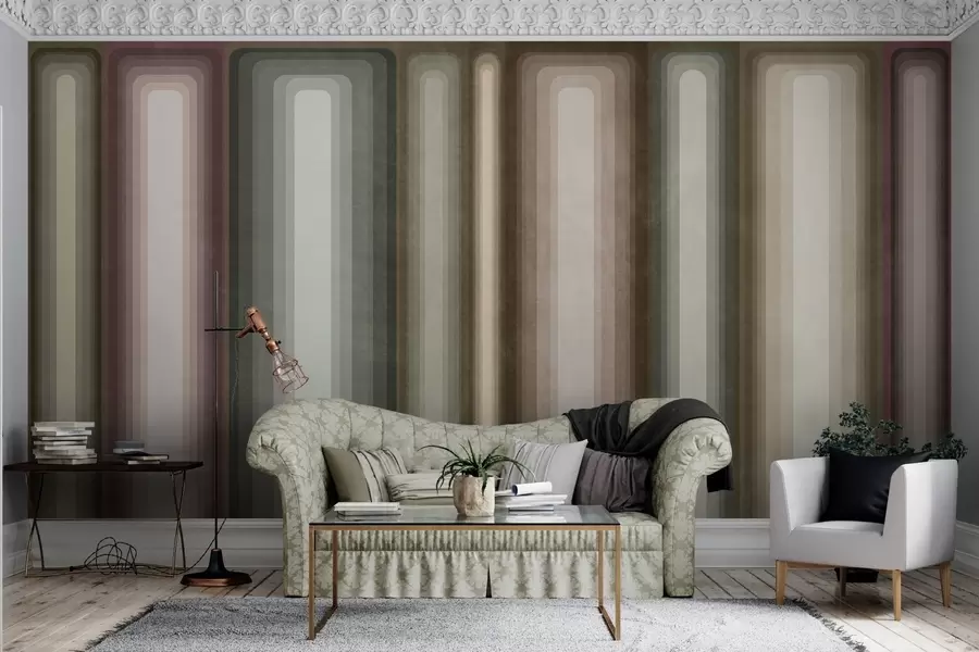 fototapet Dreptunghiuri verticale abstracte, rotunjite, cu textură, în nuanțe discrete de maro, bej și roz pal w09905