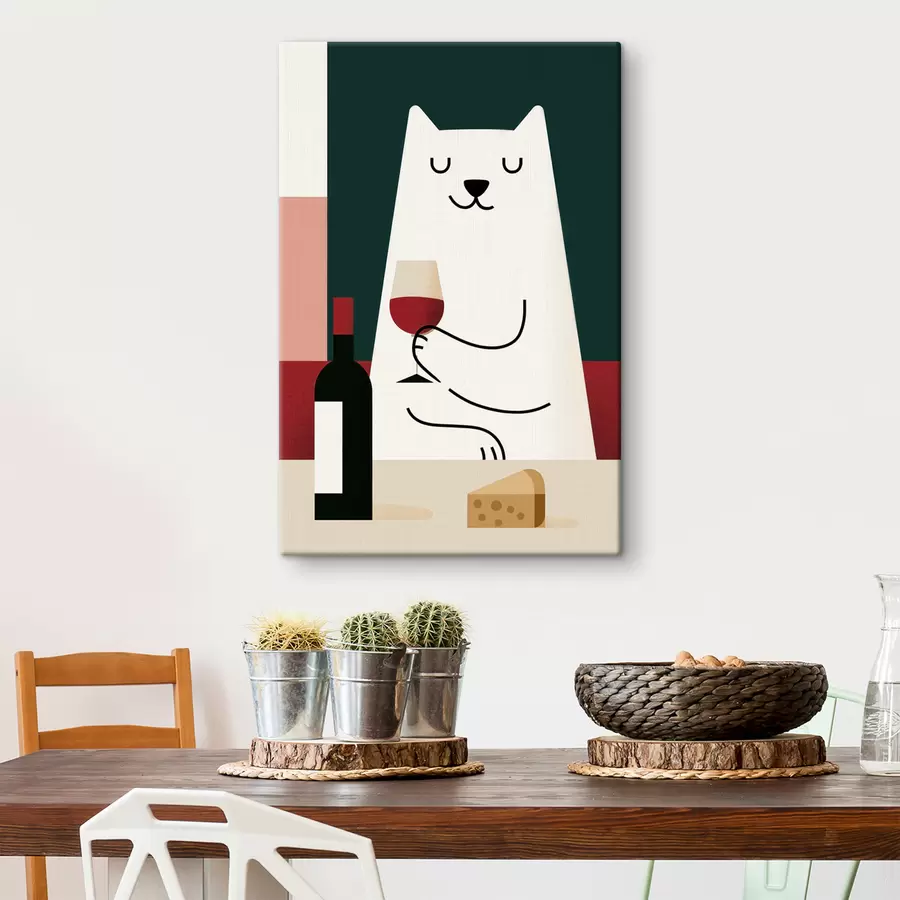 Tablouri Pisică cu un pahar de vin s49624