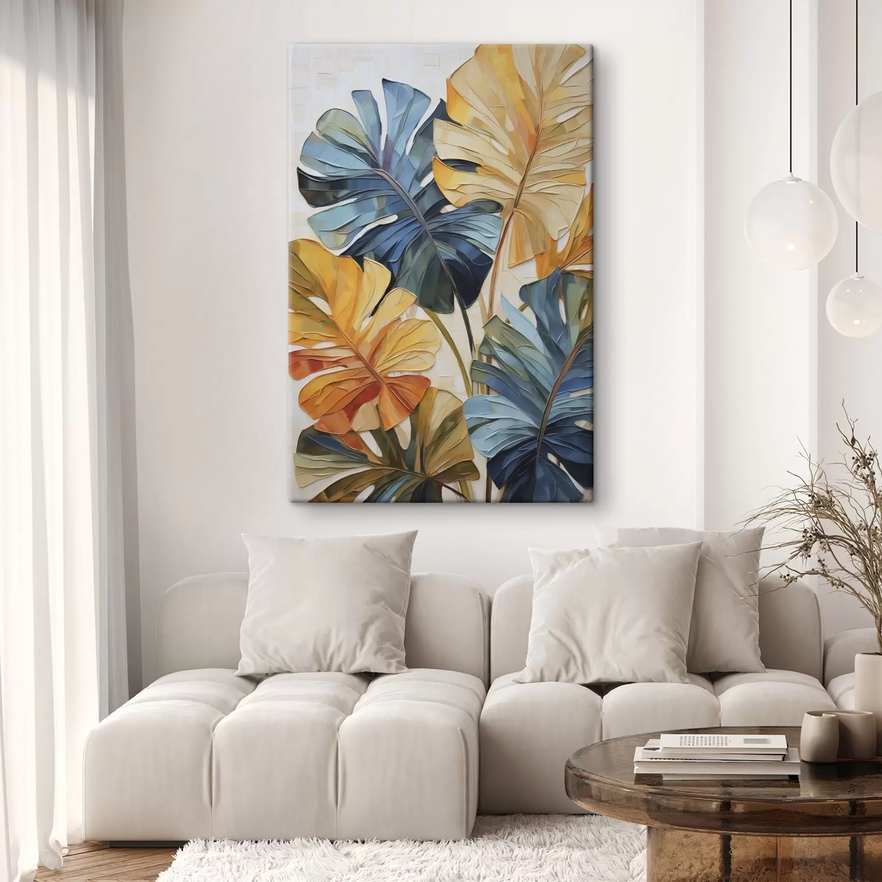 Tablouri Tablou cu imitație de frunze tropicale colorate s49600
