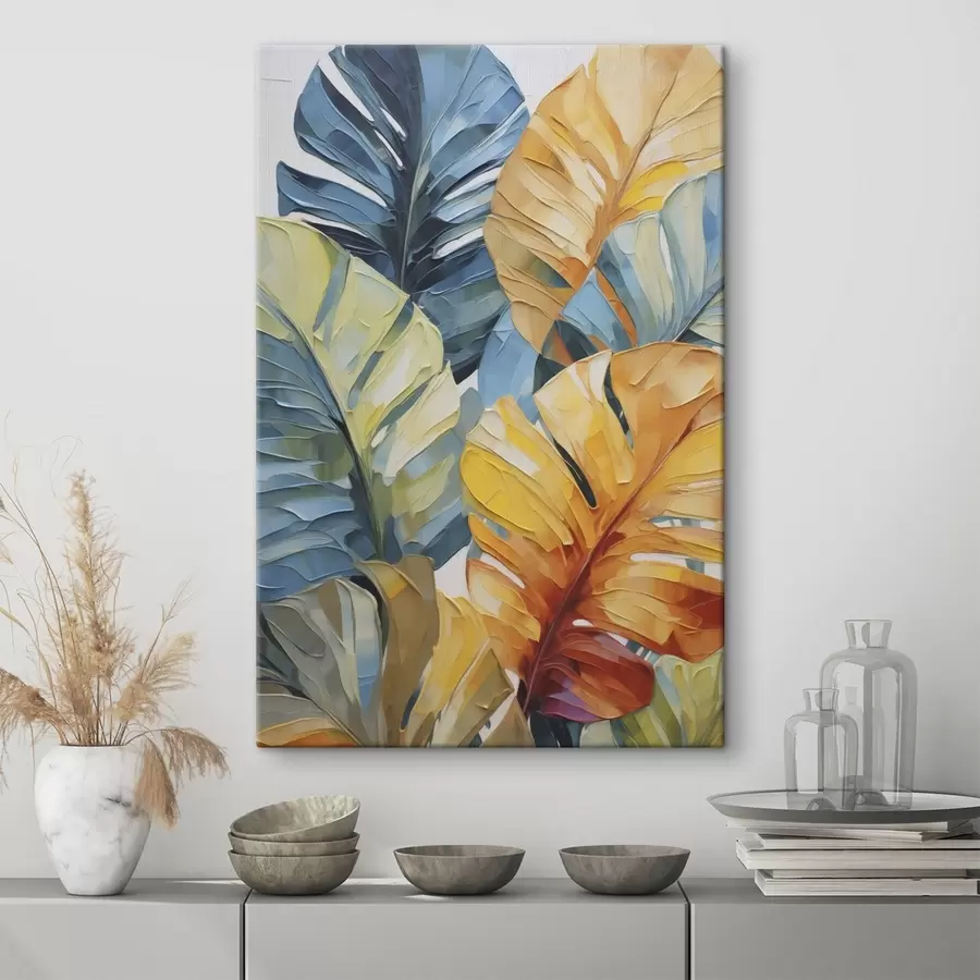 Tablouri Tablou cu imitație de frunze tropicale colorate s49601
