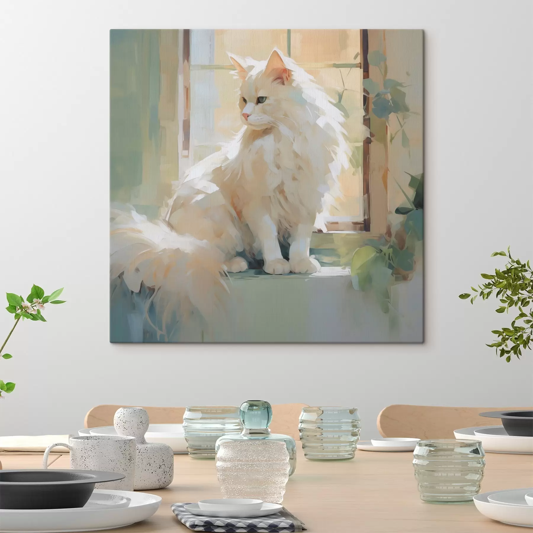 Tablouri O pisică stă lângă o fereastră, imitație de tablou s49603