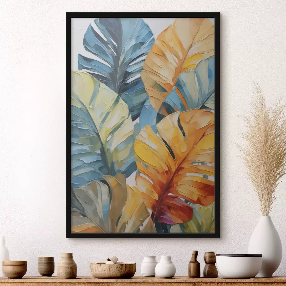 Poster Tablou cu imitație de frunze tropicale colorate f49601
