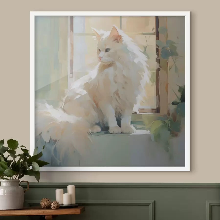 fototapet O pisică stă lângă o fereastră, imitație de tablou f49603