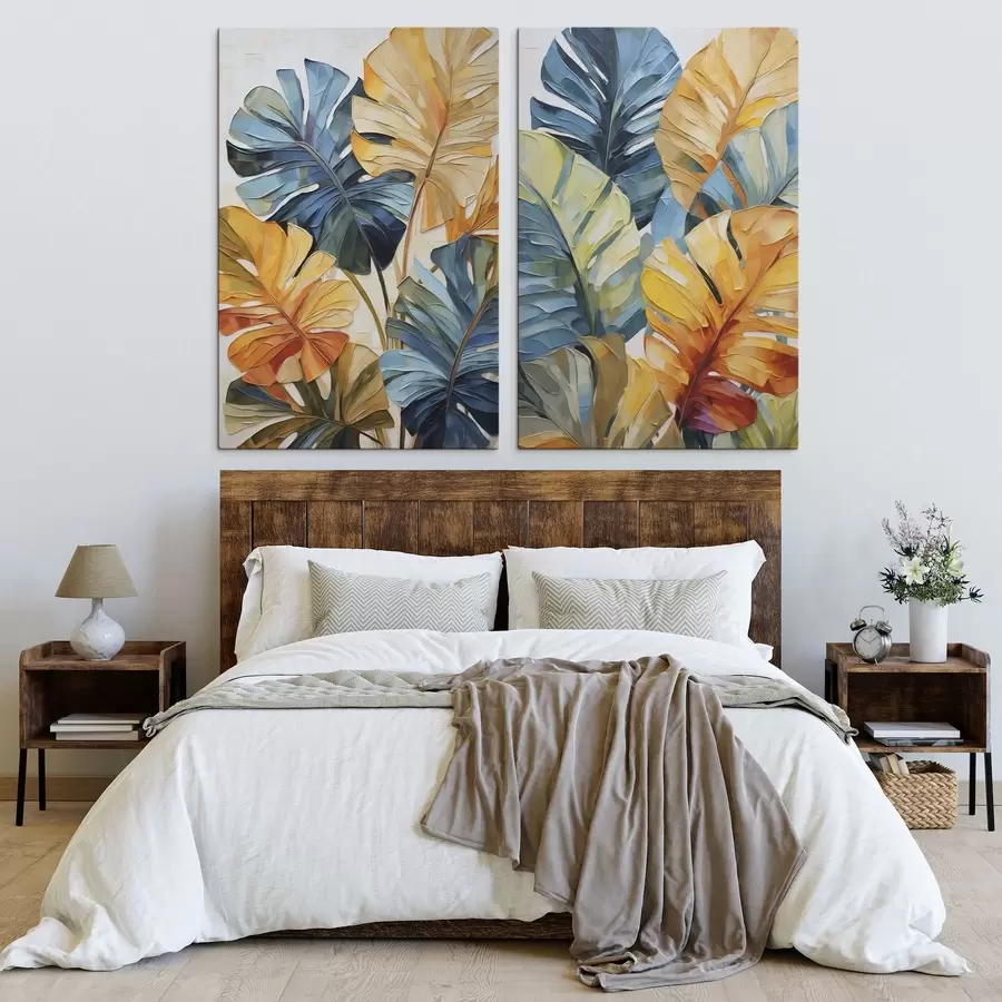 Tablouri Tablou cu imitație de frunze tropicale colorate m30624