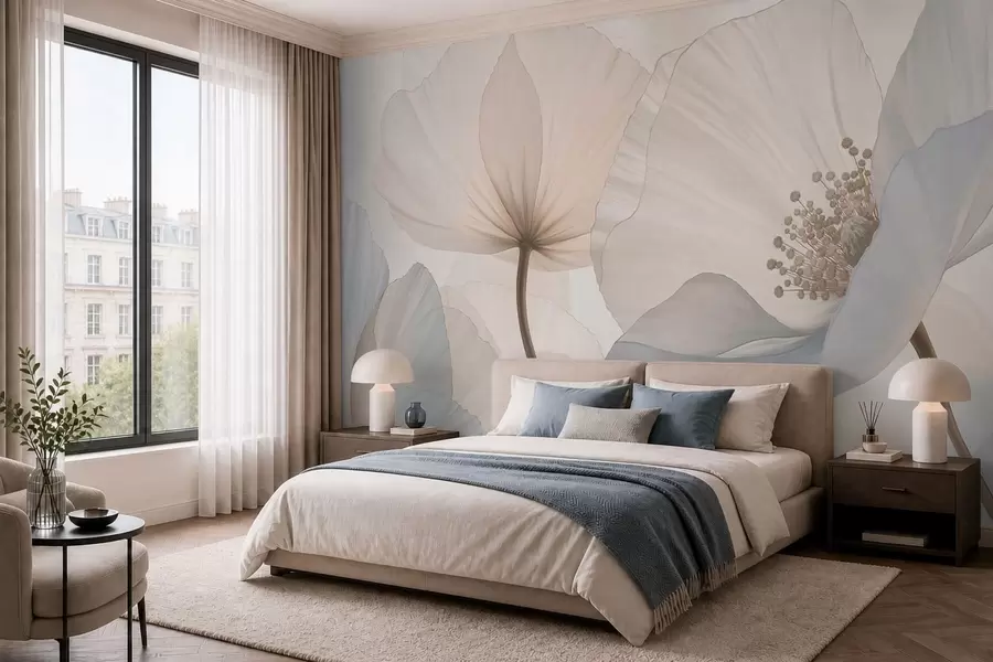 fototapet Flori mari și delicate, în nuanțe pastelate deschise w05692