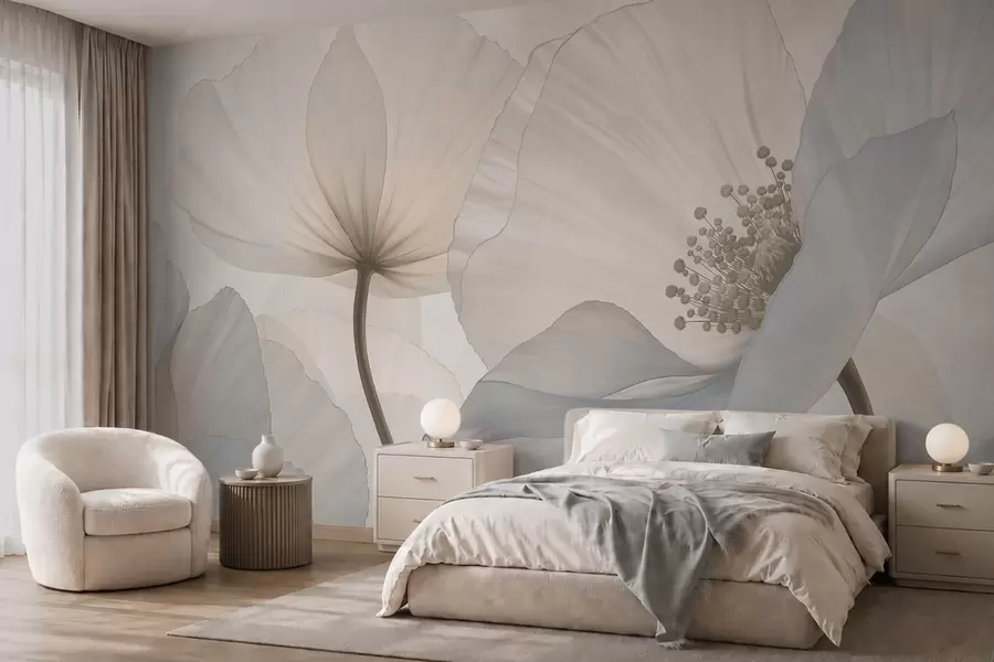 fototapet Flori mari și delicate, în nuanțe pastelate deschise w05692