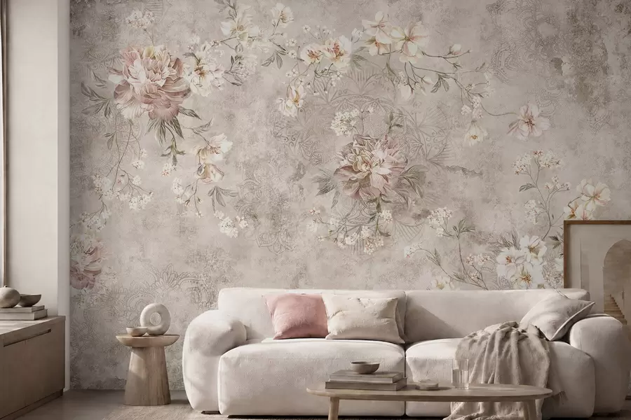 fototapet Ornament floral pe un fundal deschis, cu textură w05698
