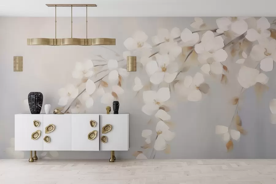 fototapet Ramură abstractă cu flori, imitație de pictură w05665