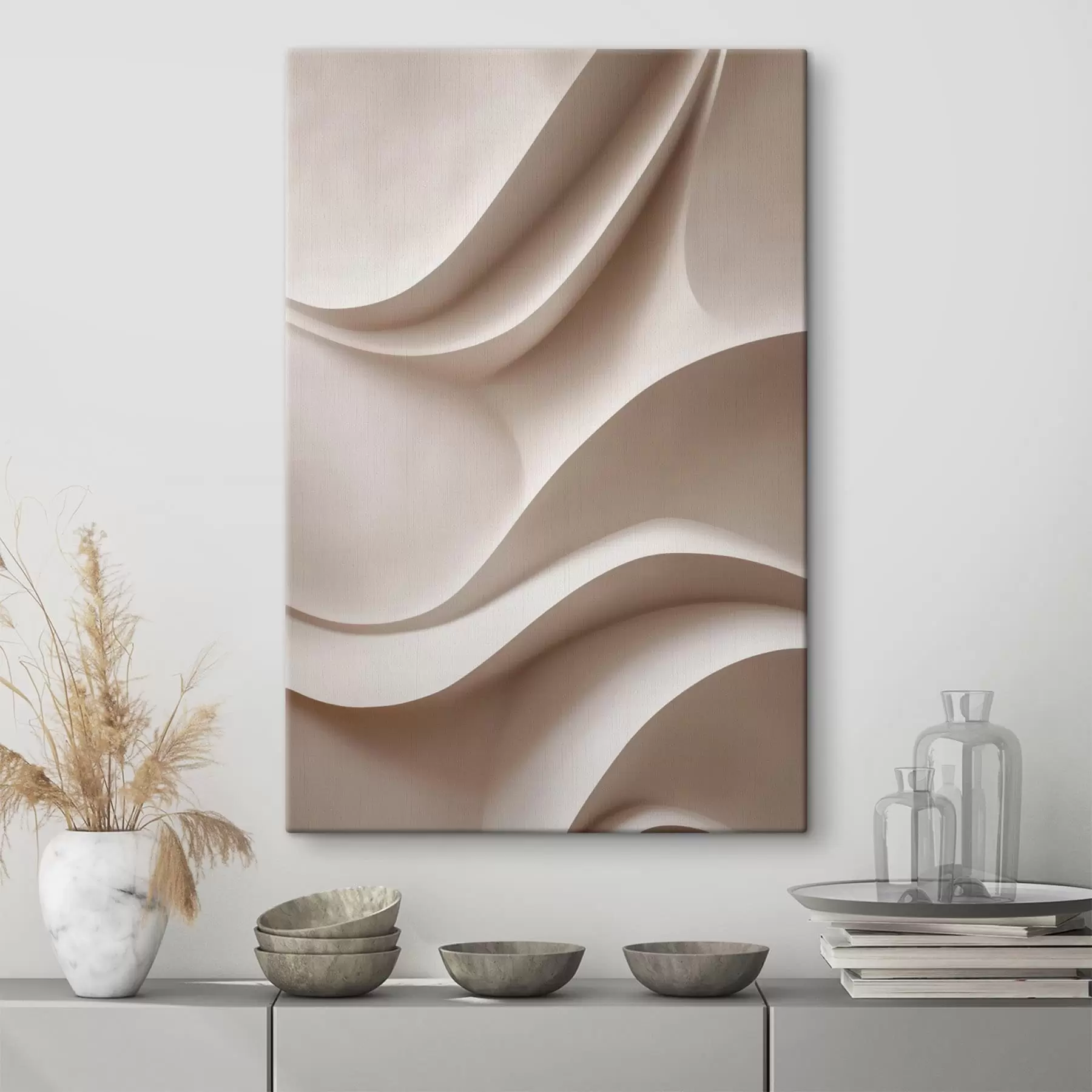 Tablouri Pliuri abstracte, delicate, în nuanțe de bej deschis s49677