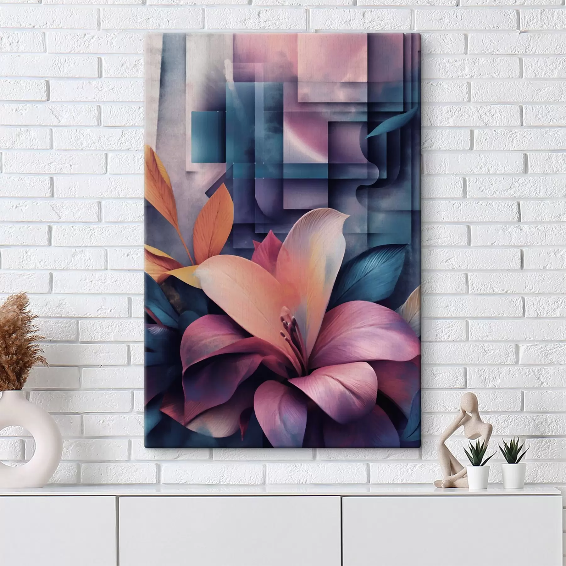 Tablouri Abstracție geometrică în nuanțe de liliac s49731