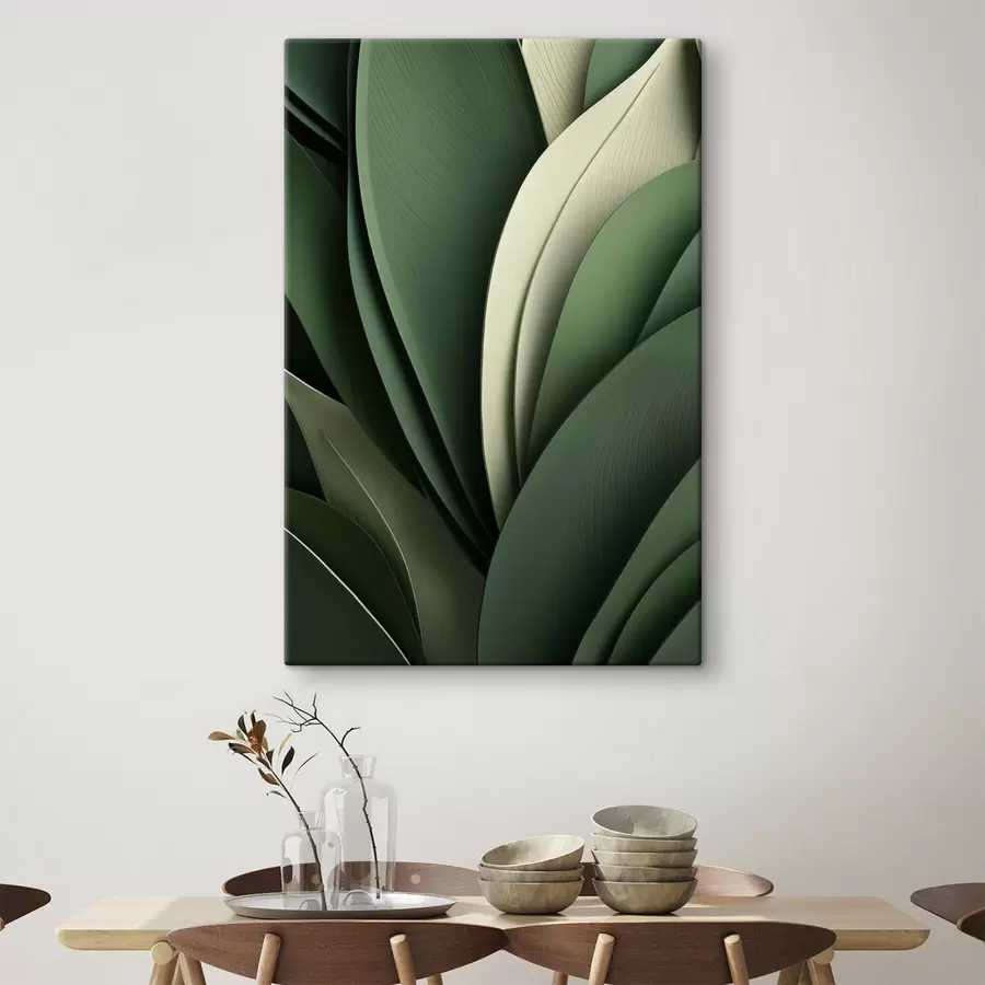 Tablouri Frunze verzi abstracte, dispuse în straturi, cu accente subtile de crem s49765