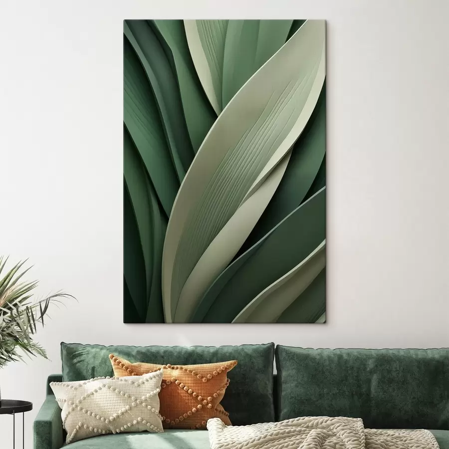Tablouri Frunze verzi abstracte, dispuse în straturi, cu accente subtile de crem s49766