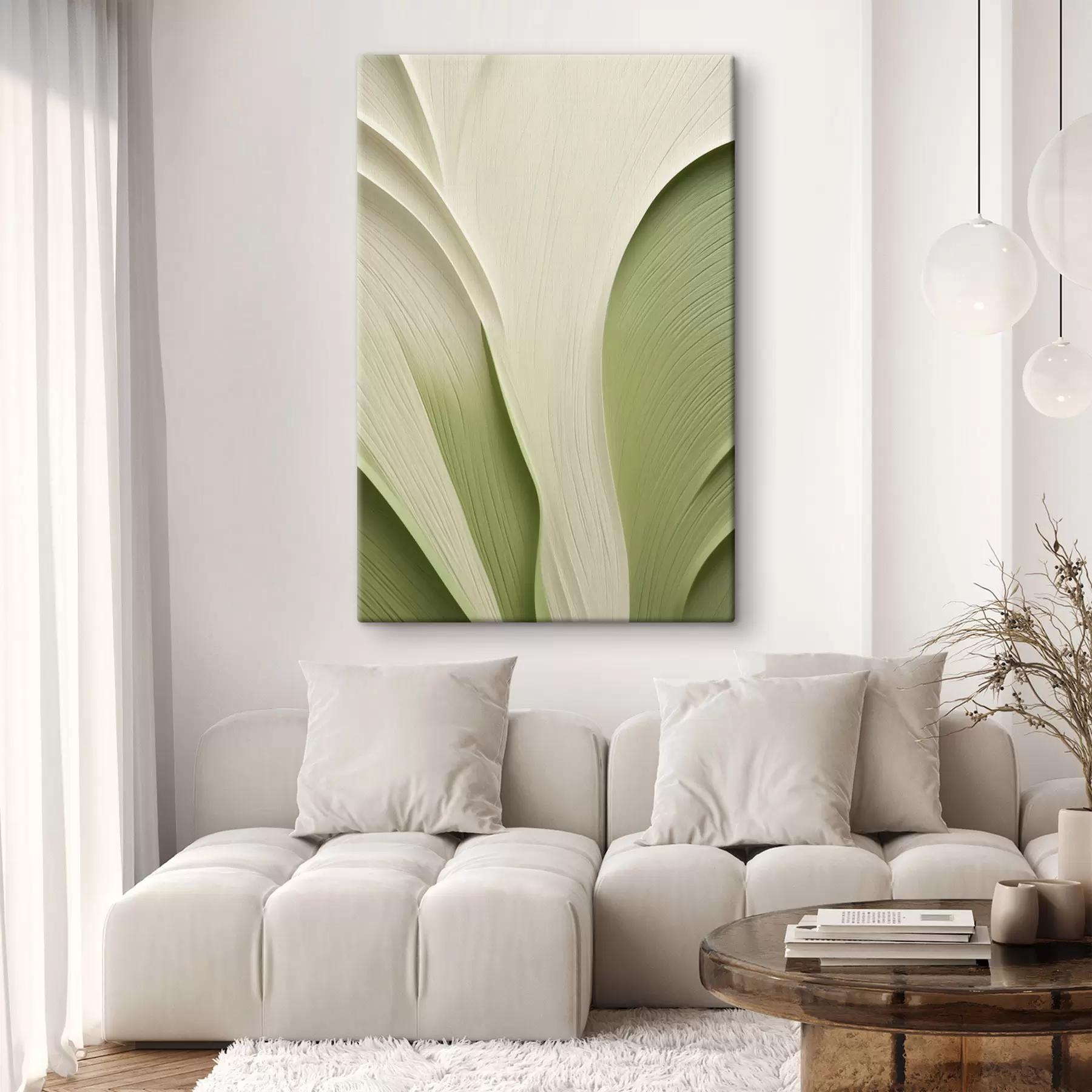 Tablouri Textură abstractă, curgătoare, în nuanțe de verde și crem s49771