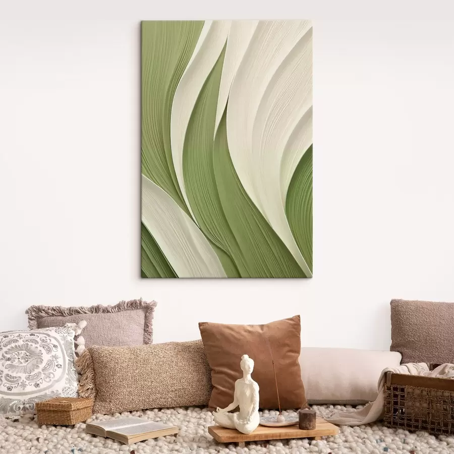 Tablouri Textură abstractă, curgătoare, în nuanțe de verde și crem s49772