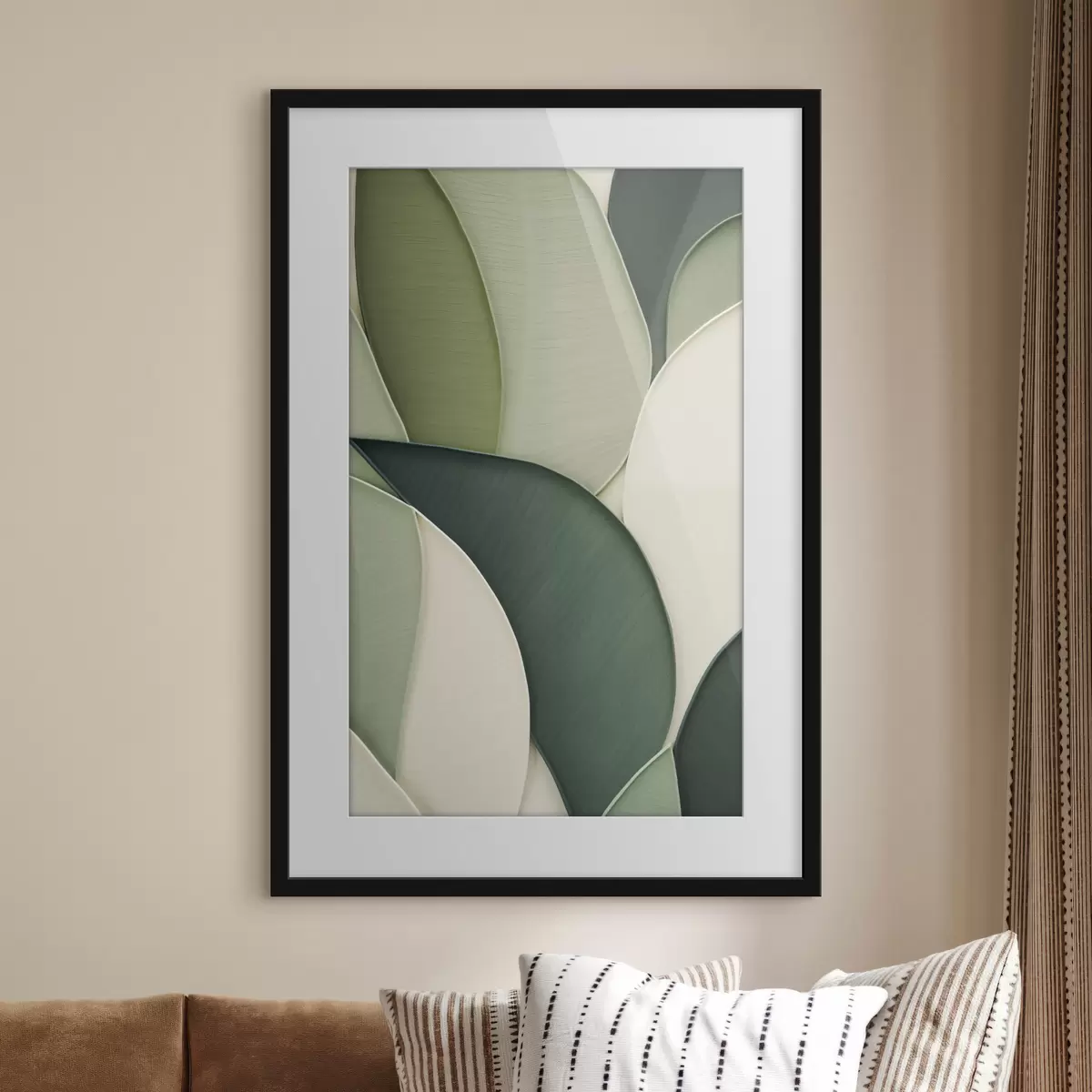 Poster Artă abstractă cu forme organice suprapuse, în nuanțe de verde și crem f49777