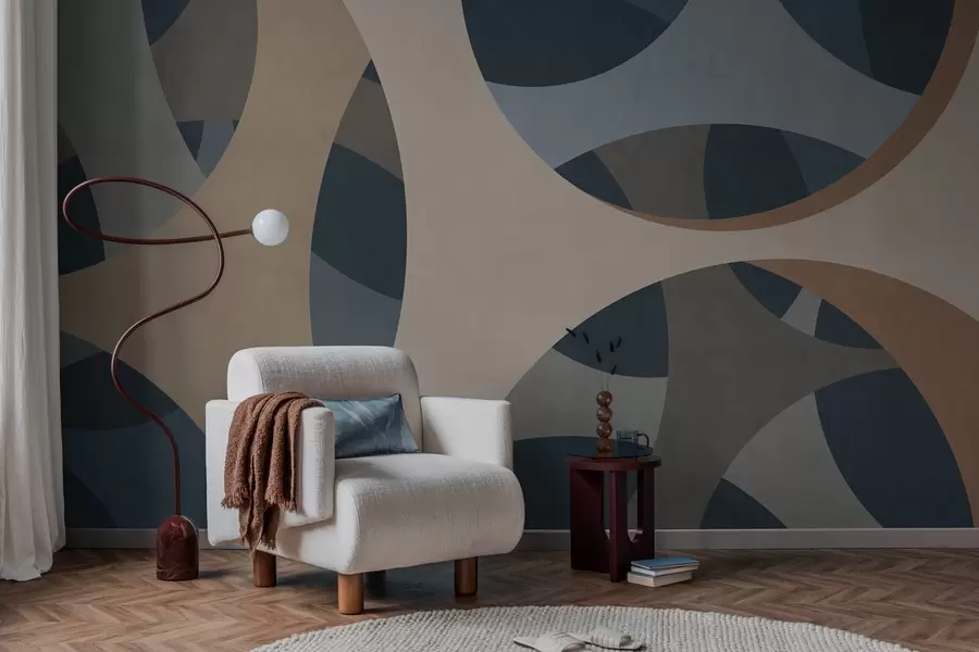 fototapet abstracție texturală contemporană în nuanțe de albastru și bej w05751