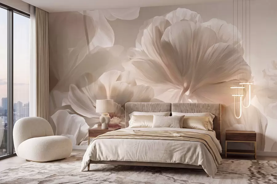 fototapet Petale de magnolie în nuanțe de crem, în stil abstract w09937