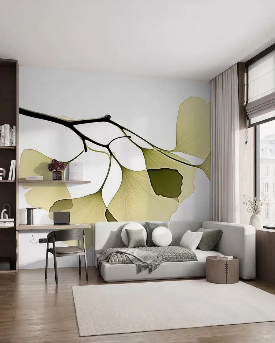 fototapet Frunze de ginkgo în formă de evantai w09968
