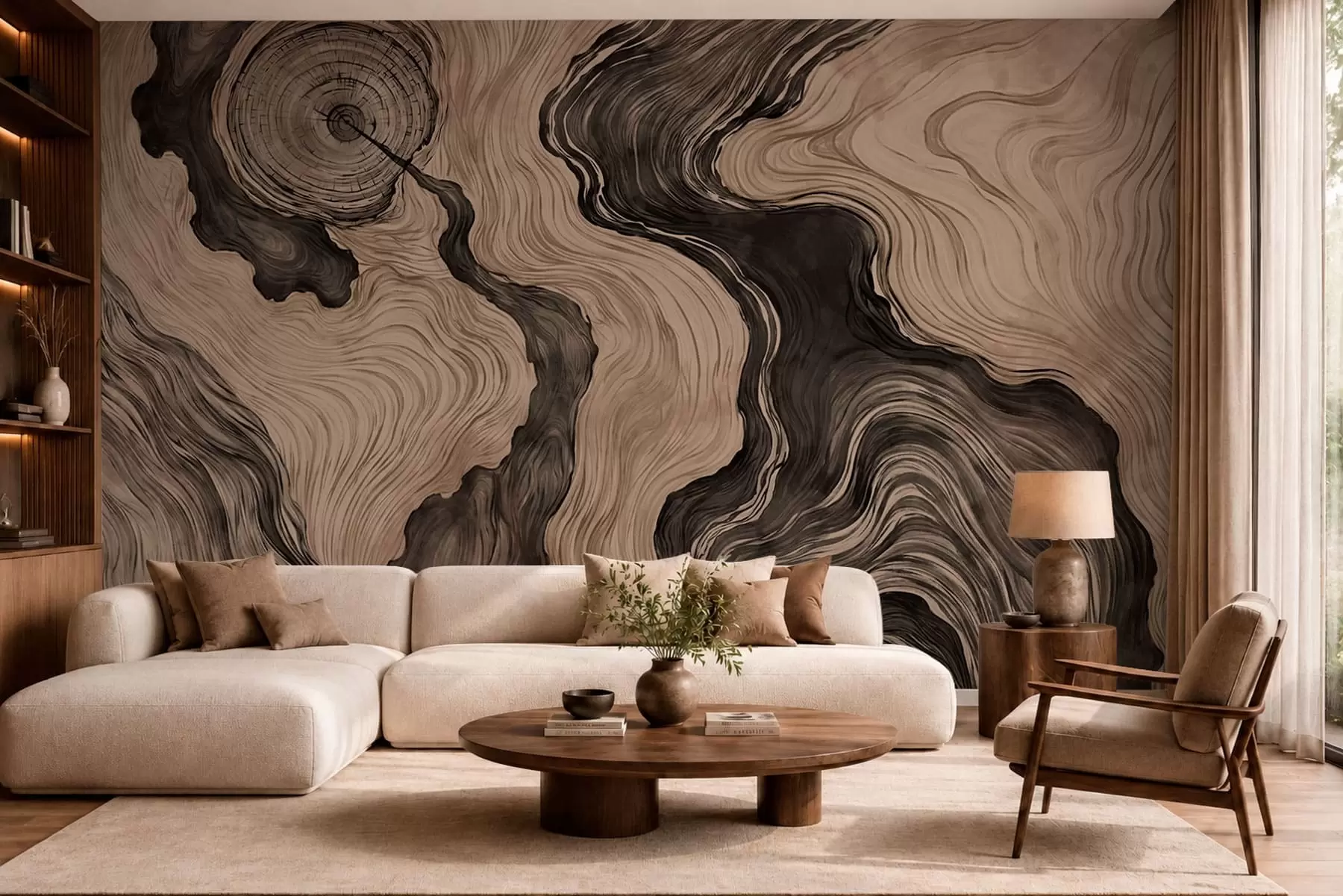 fototapet Un model abstract cu un design liniar care imită fibrele lemnului w05729