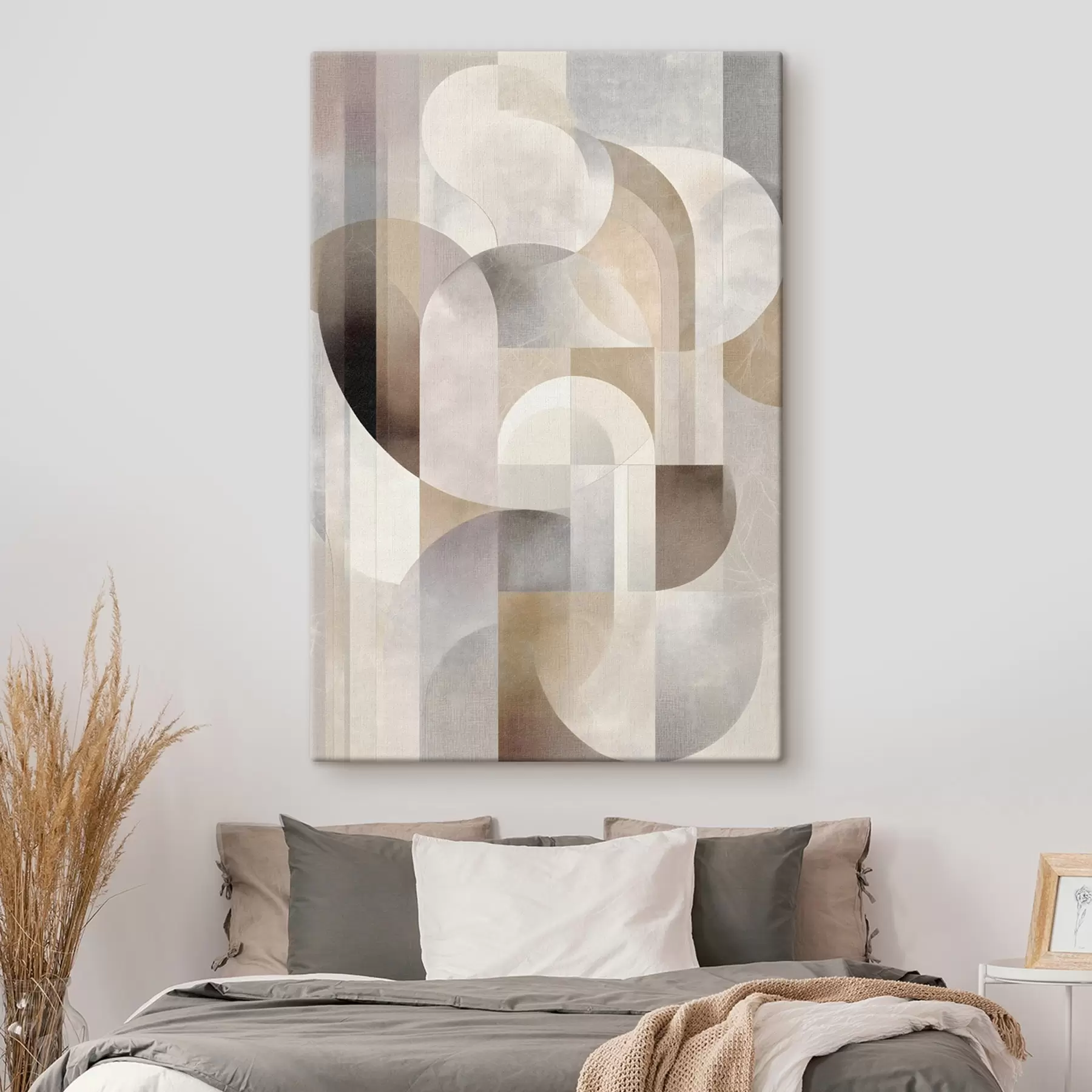 Tablouri O compoziție minimalistă, geometrică și abstractă, realizată într-o paletă de nuanțe delicate de bej, crem, gri-maro și gri-bej s49876