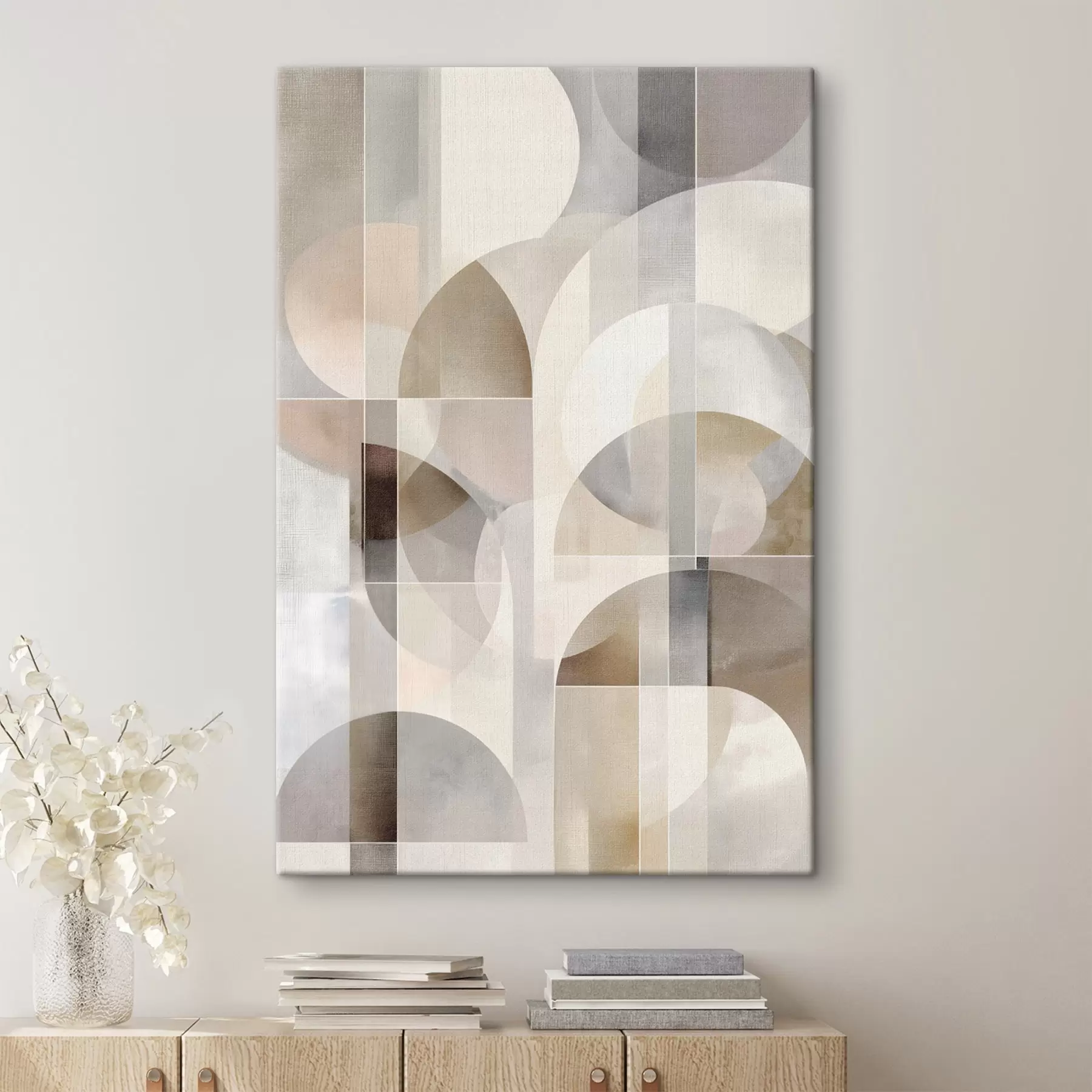 Tablouri O compoziție minimalistă, geometrică și abstractă, realizată într-o paletă de nuanțe delicate de bej, crem, gri-maro și gri-bej s49877