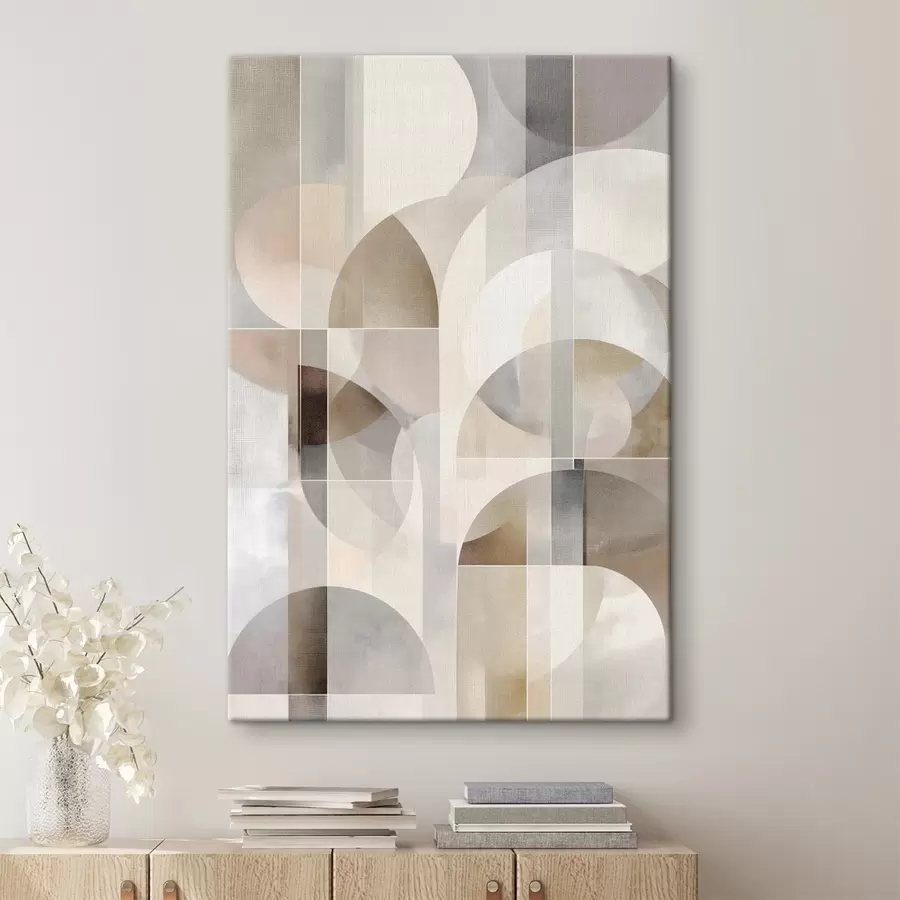 Tablouri O compoziție minimalistă, geometrică și abstractă, realizată într-o paletă de nuanțe delicate de bej, crem, gri-maro și gri-bej s49877