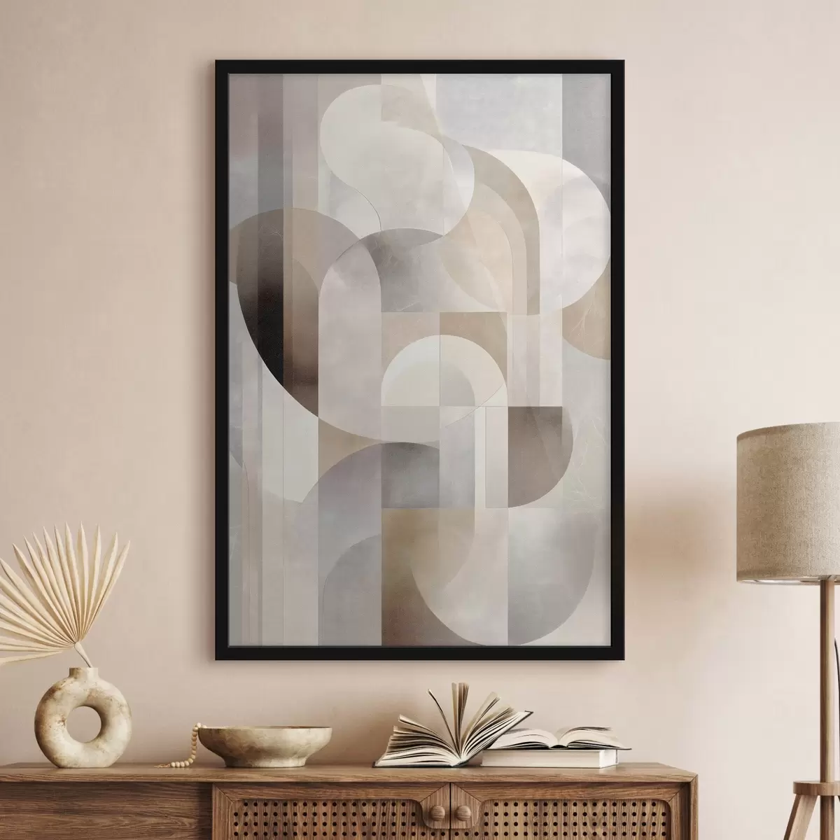 Poster O compoziție minimalistă, geometrică și abstractă, realizată într-o paletă de nuanțe delicate de bej, crem, gri-maro și gri-bej f49876