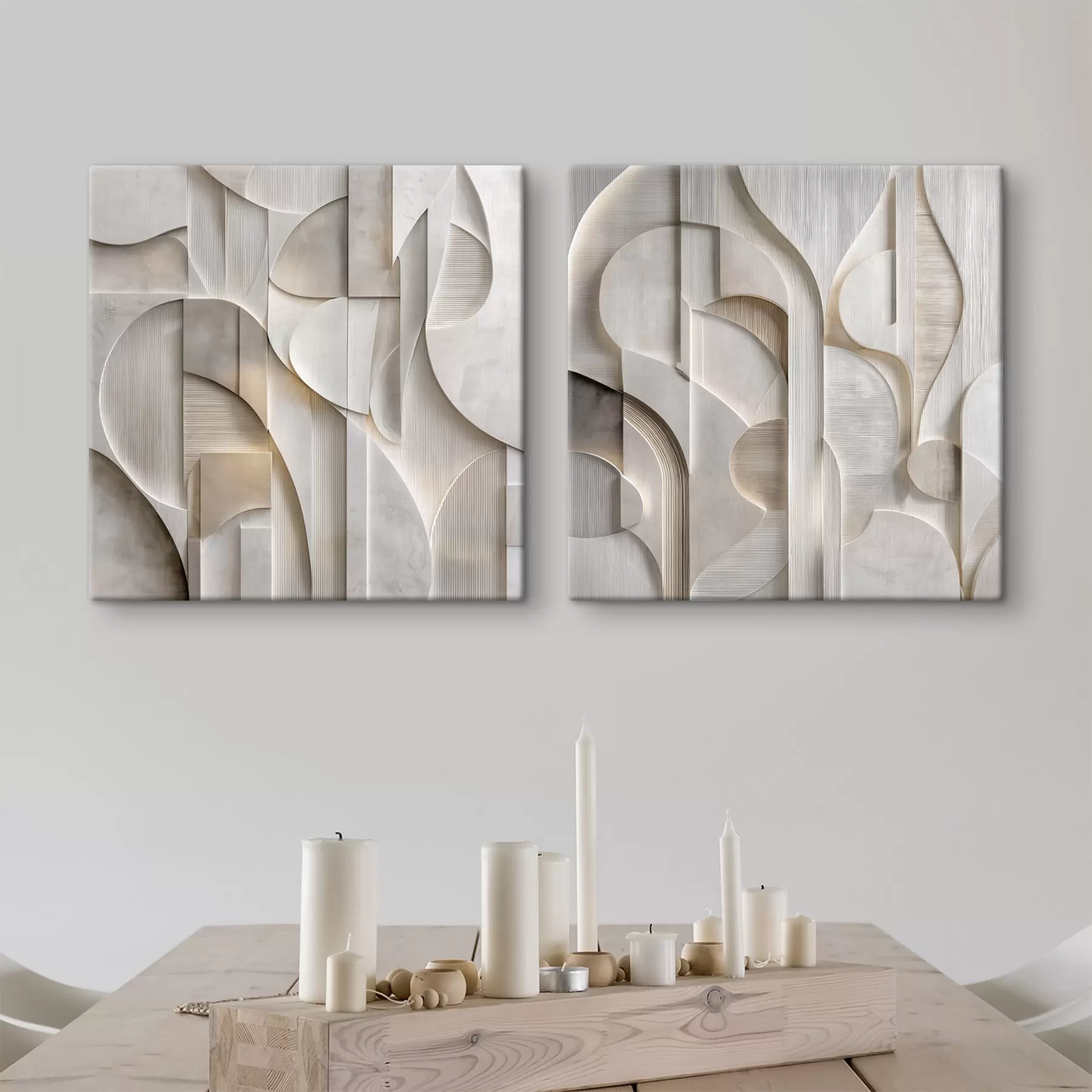 Tablouri O compoziție abstractă în stil relief, care imită forme și straturi în nuanțe delicate de gri-bej m30728