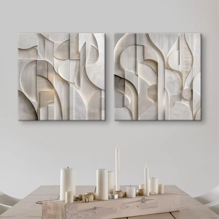 Tablouri O compoziție abstractă în stil relief, care imită forme și straturi în nuanțe delicate de gri-bej m30728