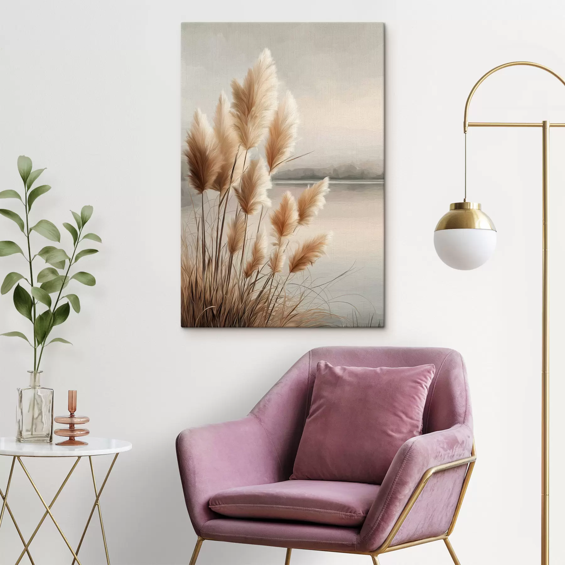 Tablouri Iarbă de pampas lângă râu s49925