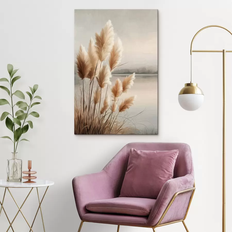 Tablouri Iarbă de pampas lângă râu s49925