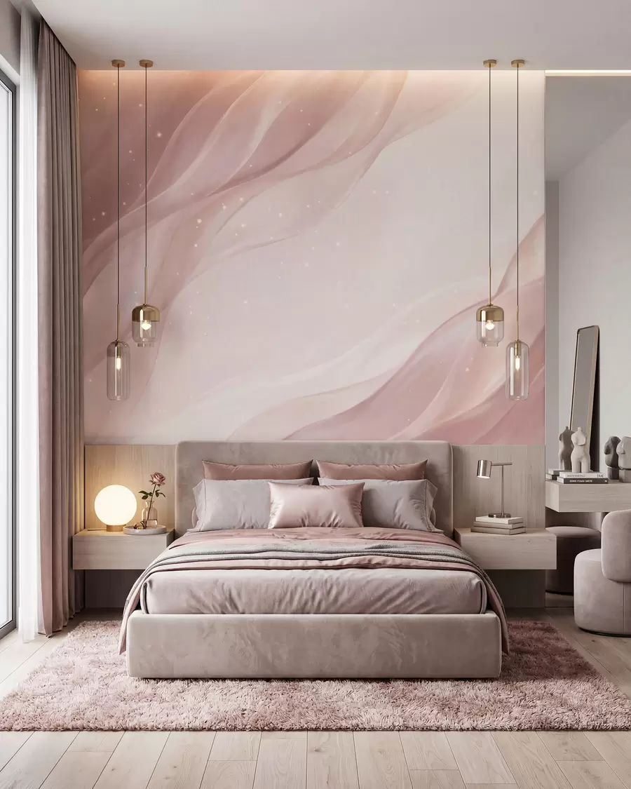 fototapet Compoziție abstractă delicată, în nuanțe delicate de roz w09959