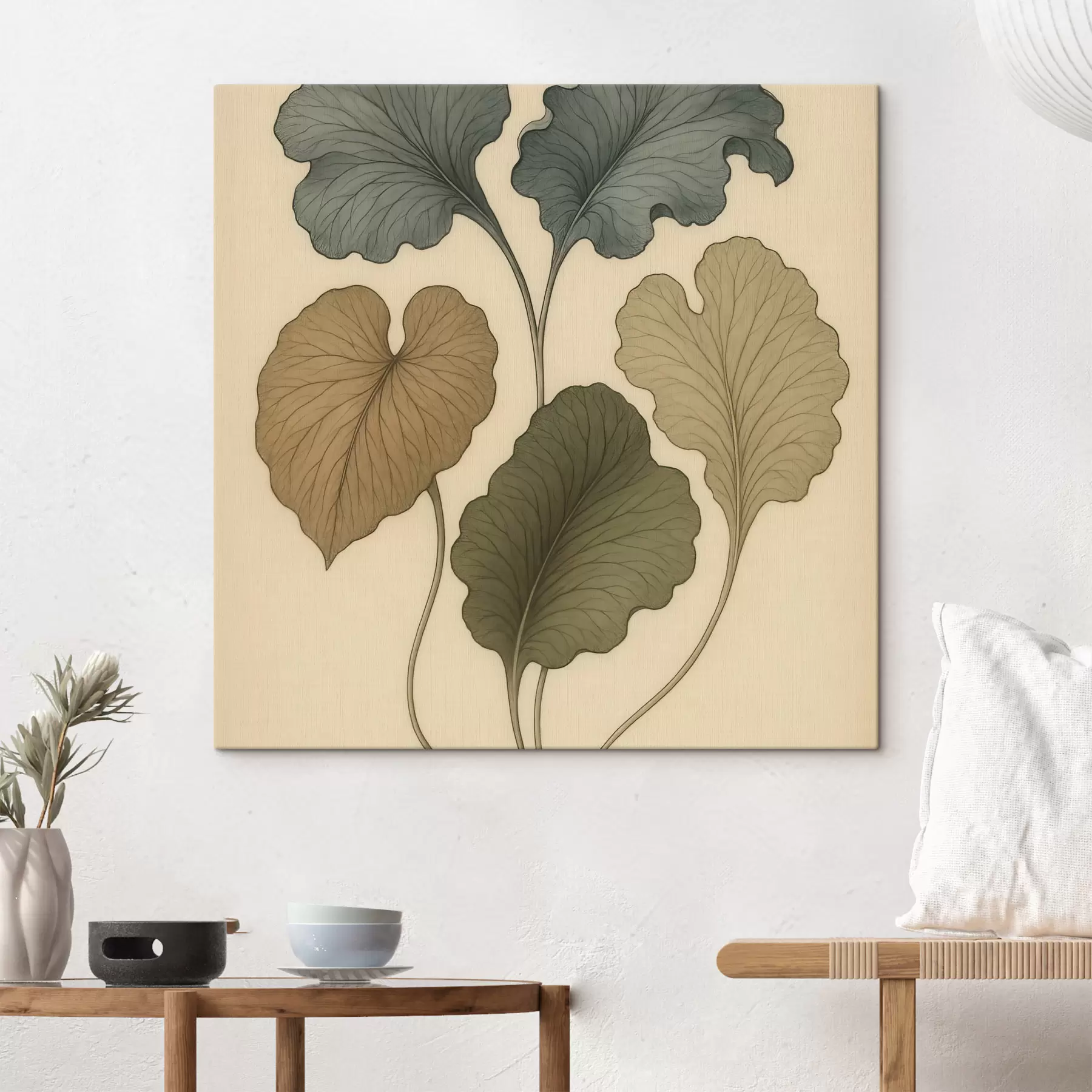 Tablouri Frunze decorative în nuanțe discrete pe un fundal bej s49721