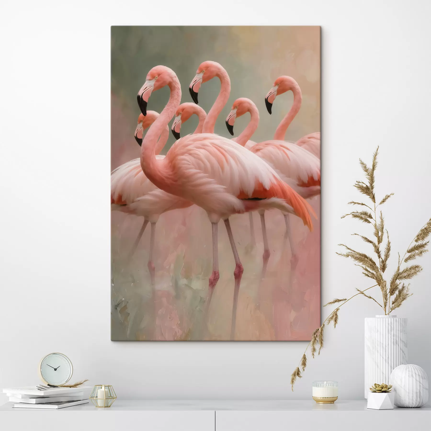 Tablouri Portret decorativ al unui stol de flamingo, realizat în stilul picturii contemporane s49727