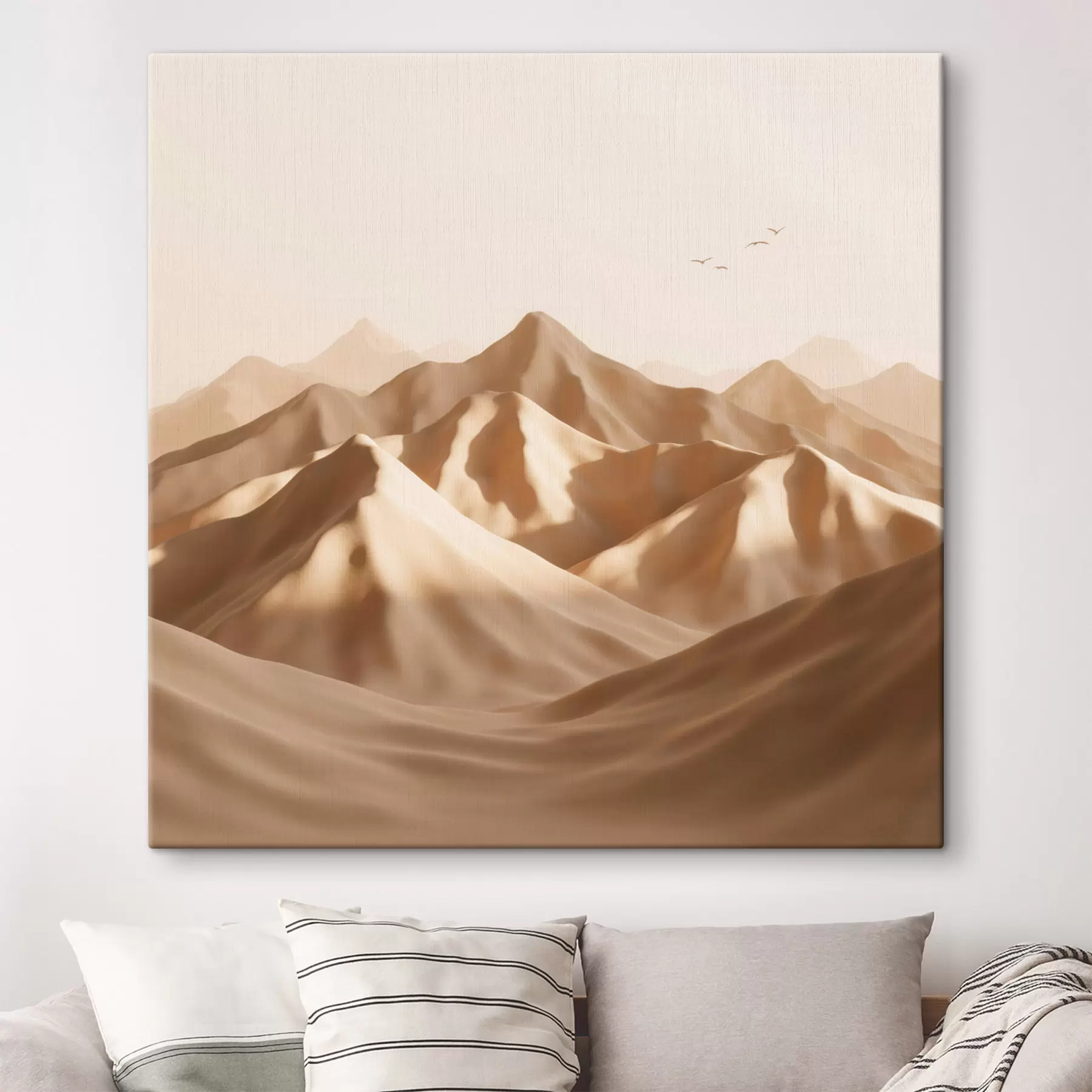 Tablouri Dune de nisip abstracte cu siluete de păsări în nuanțe pastelate s49729