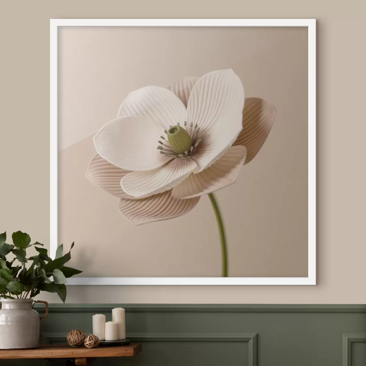 Poster Floare cu petale texturate, în nuanțe de bej, în stil minimalist f49719