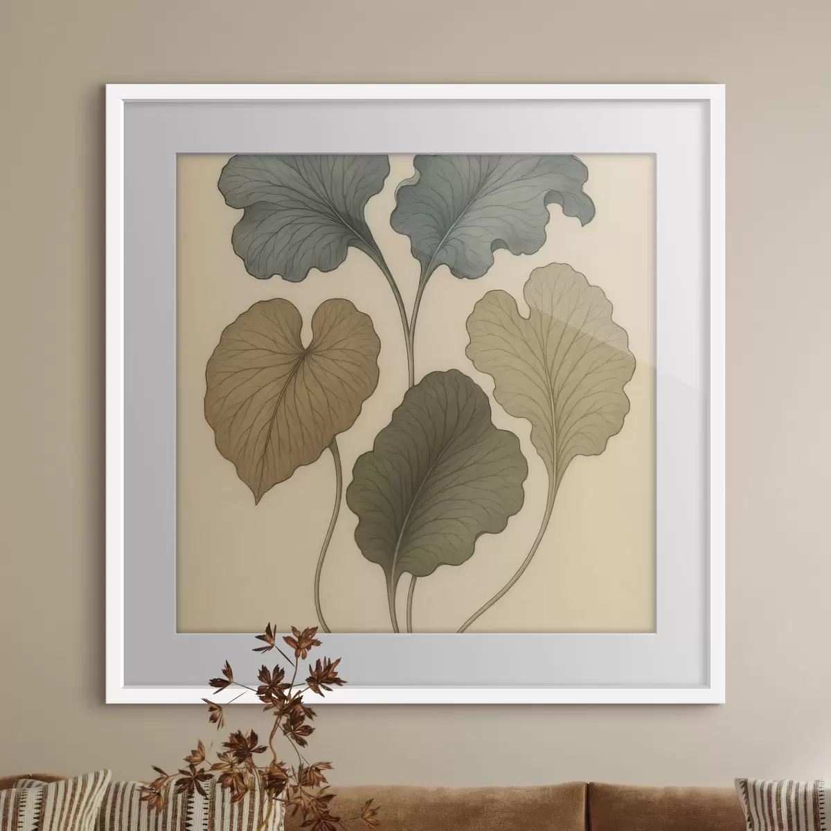 Poster Frunze decorative în nuanțe discrete pe un fundal bej f49721