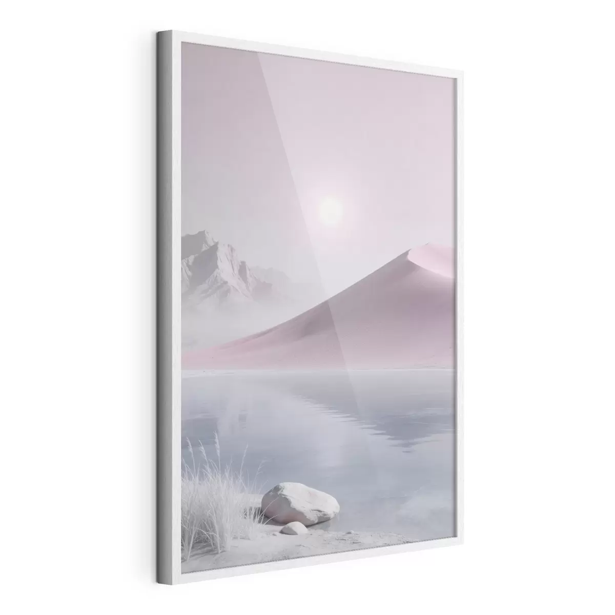 Poster Lac de munte lângă un deal nisipos, în nuanțe pastelate f49725