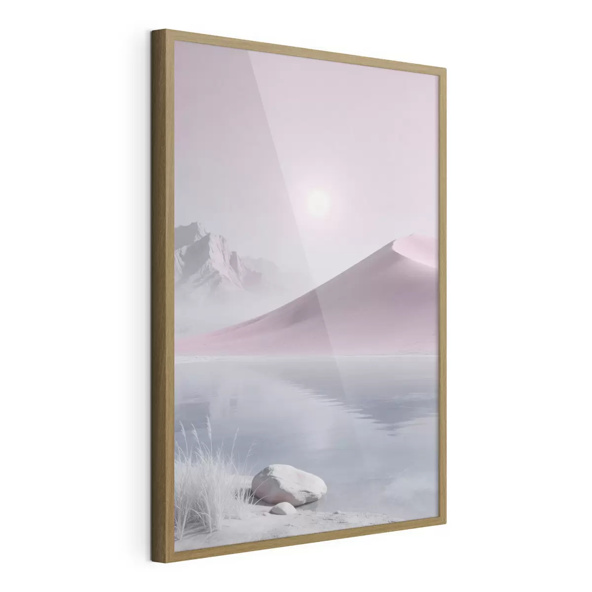 Poster Lac de munte lângă un deal nisipos, în nuanțe pastelate f49725