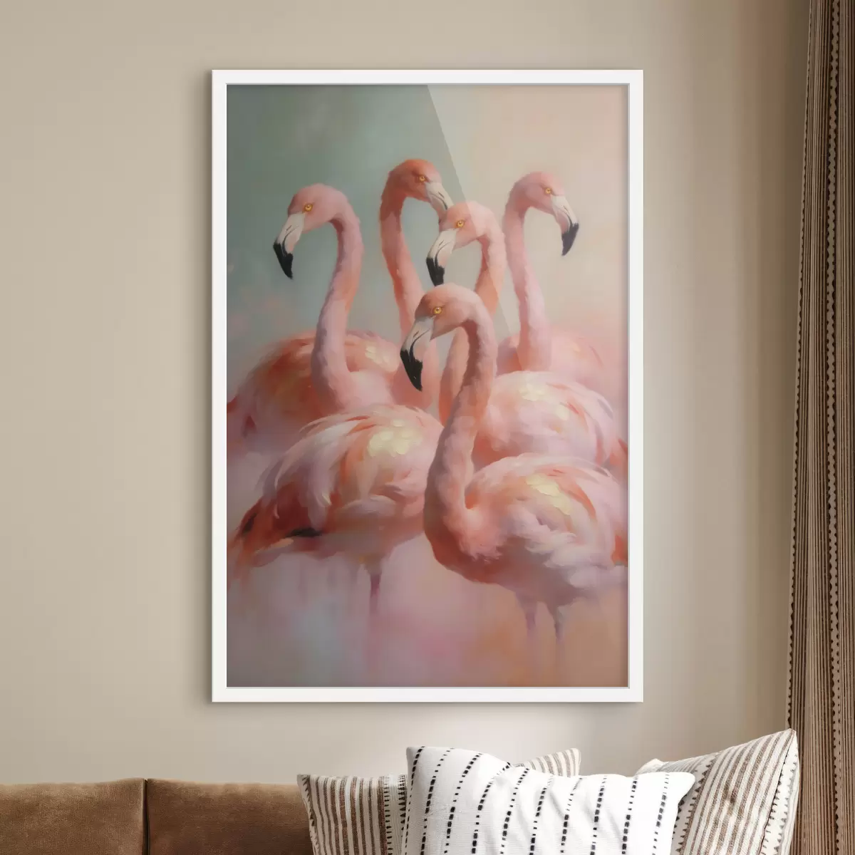 Poster Flamingo roz în nuanțe pastelate delicate, în stilul picturii în ulei f49726