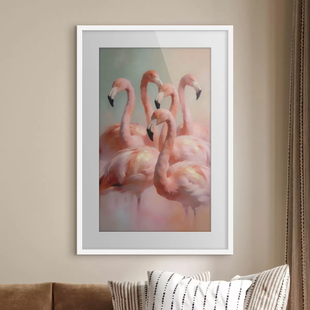 Poster Flamingo roz în nuanțe pastelate delicate, în stilul picturii în ulei f49726