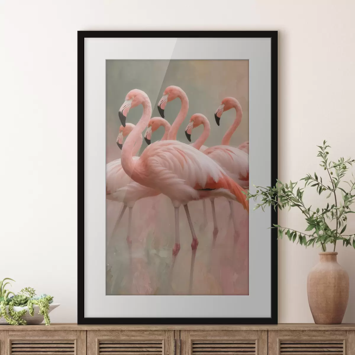 Poster Portret decorativ al unui stol de flamingo, realizat în stilul picturii contemporane f49727