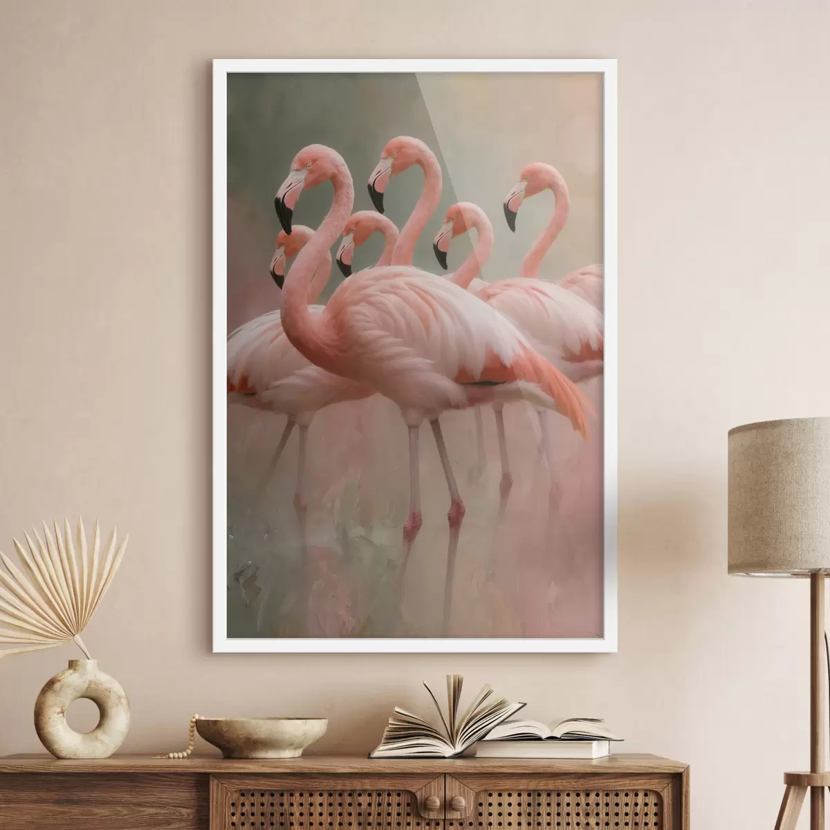 Poster Portret decorativ al unui stol de flamingo, realizat în stilul picturii contemporane f49727
