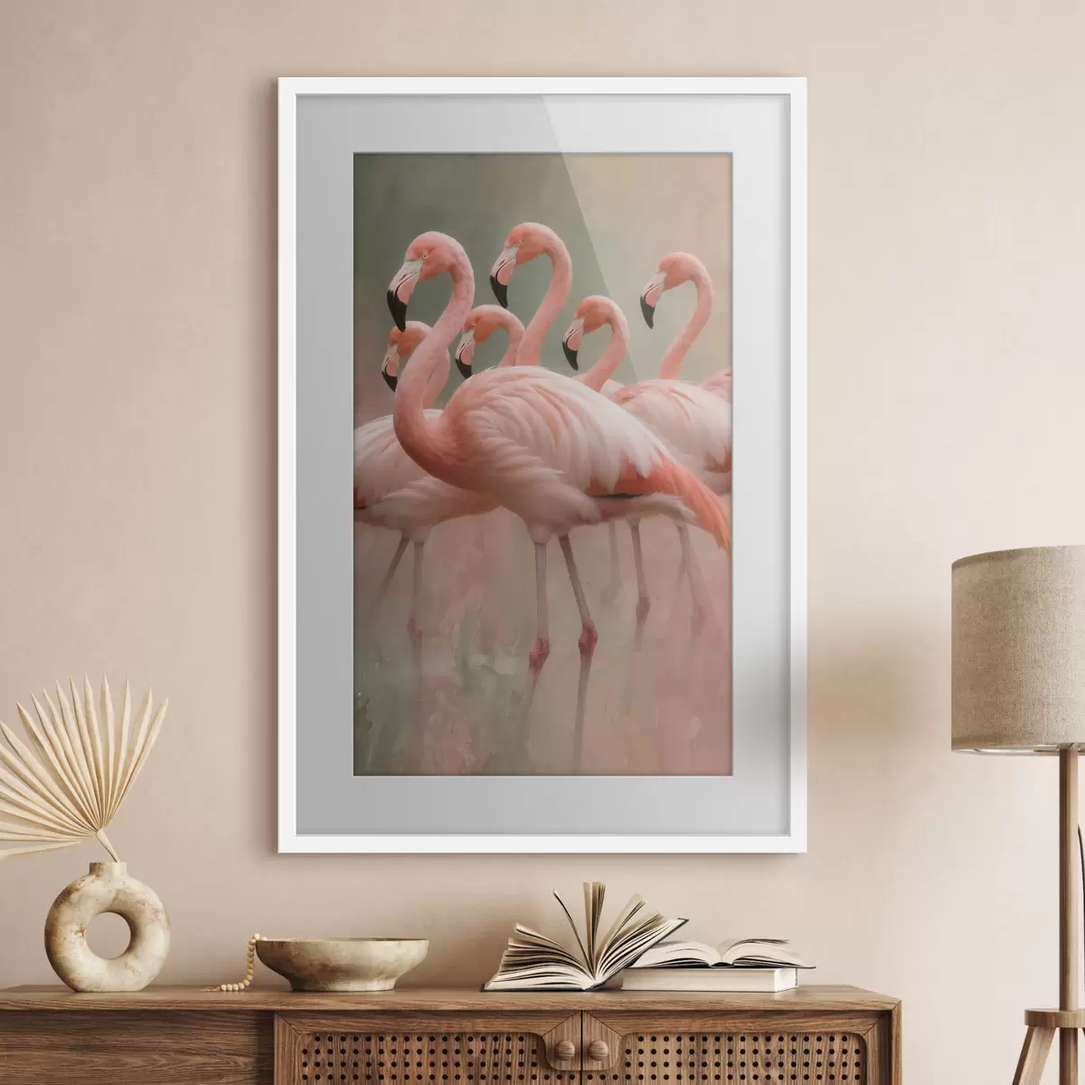 Poster Portret decorativ al unui stol de flamingo, realizat în stilul picturii contemporane f49727