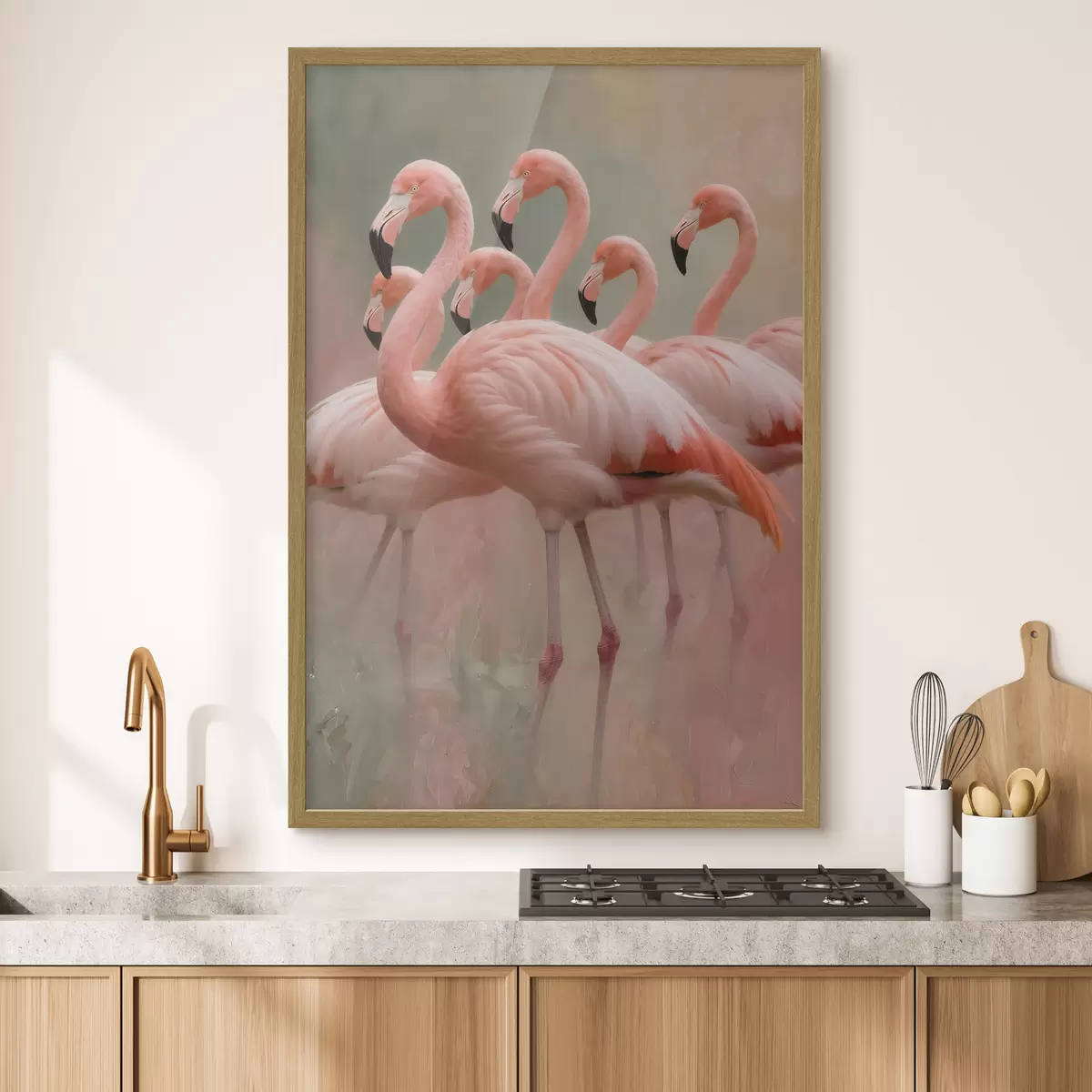 Poster Portret decorativ al unui stol de flamingo, realizat în stilul picturii contemporane f49727