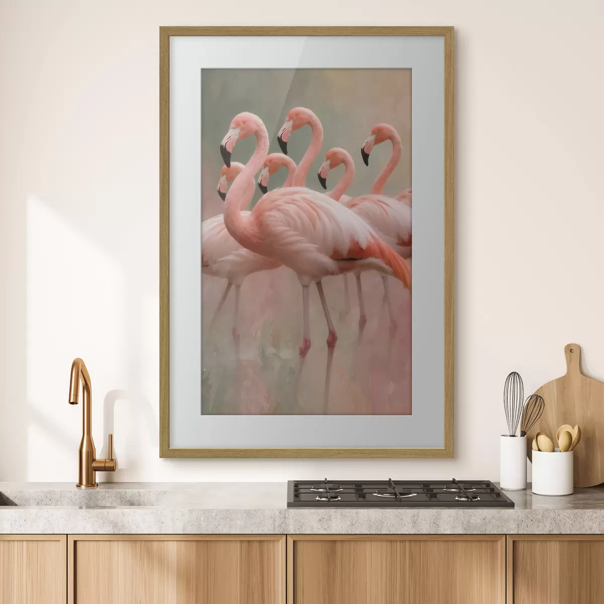 Poster Portret decorativ al unui stol de flamingo, realizat în stilul picturii contemporane f49727