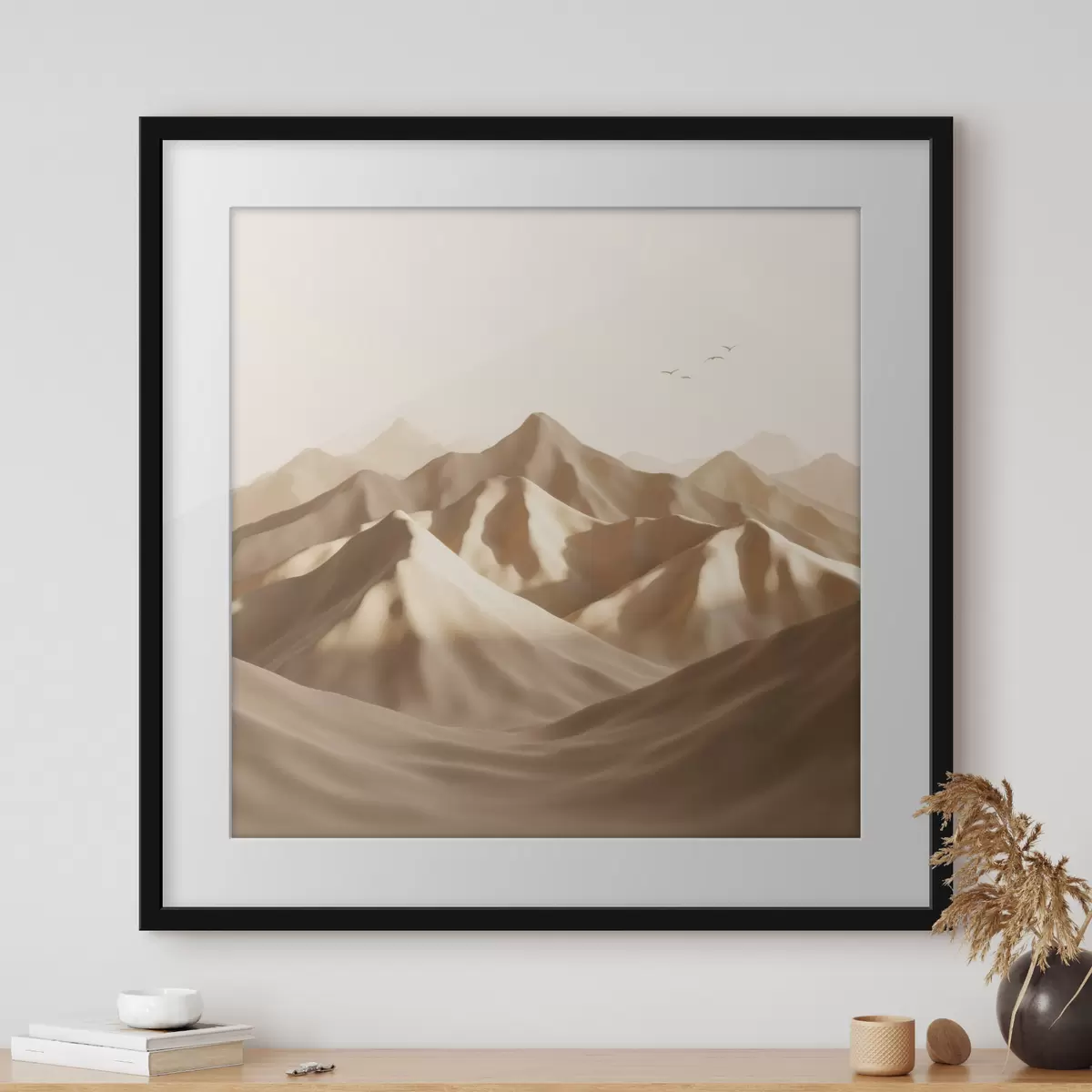 Poster Dune de nisip abstracte cu siluete de păsări în nuanțe pastelate f49729