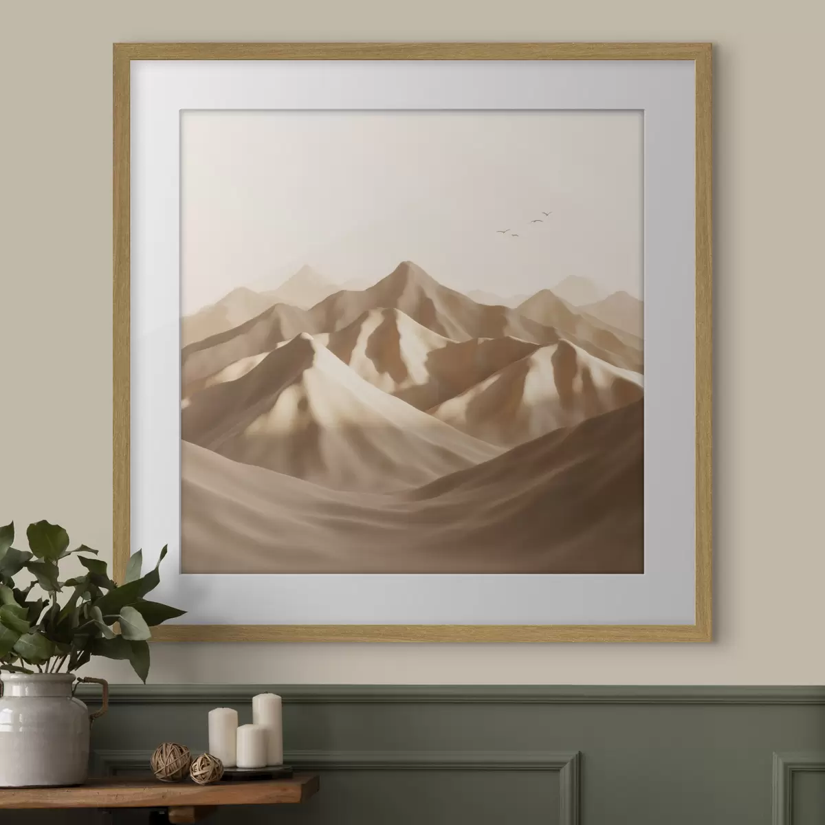 Poster Dune de nisip abstracte cu siluete de păsări în nuanțe pastelate f49729